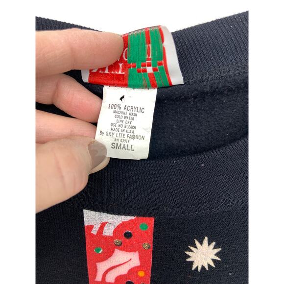 Vtg Nut Cracker Christmas Santa White Puff Paint Holidays Crewneck Sweater Sz S - Picture 6 of 8